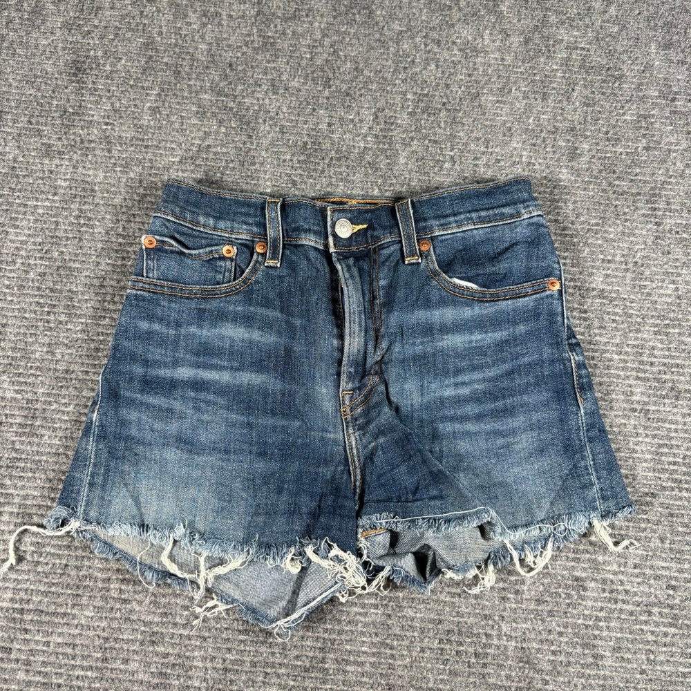 Levi's 721 High Rise Shorts Womens 27 Blue Excellent Raw Hem Cut Off Denim